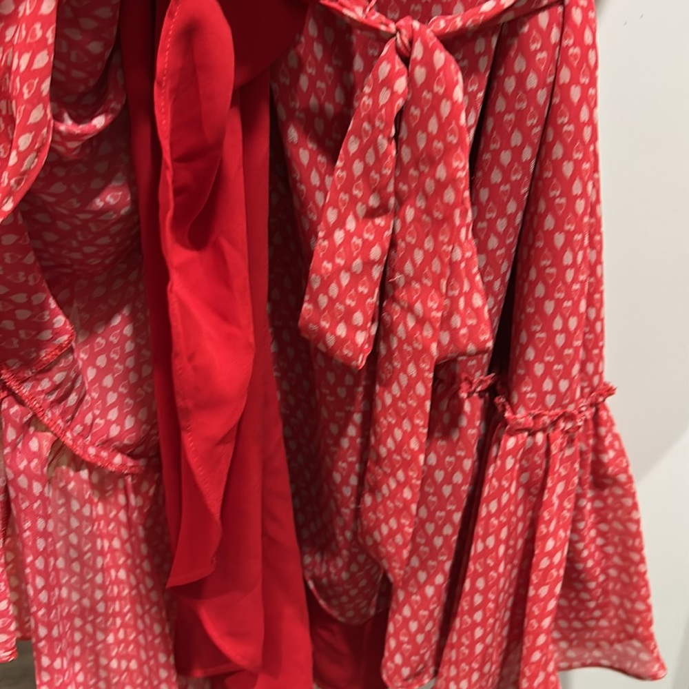 All Saints Elegant Red Hearts print Wrap Dress size S. EUC. - Picture 9 of 10